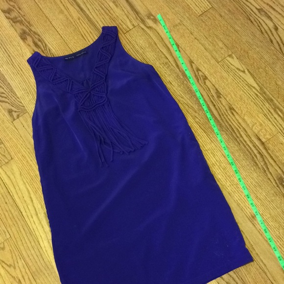 Zara cobalt shift dress w/ macrame fringe neckline - Picture 4 of 6